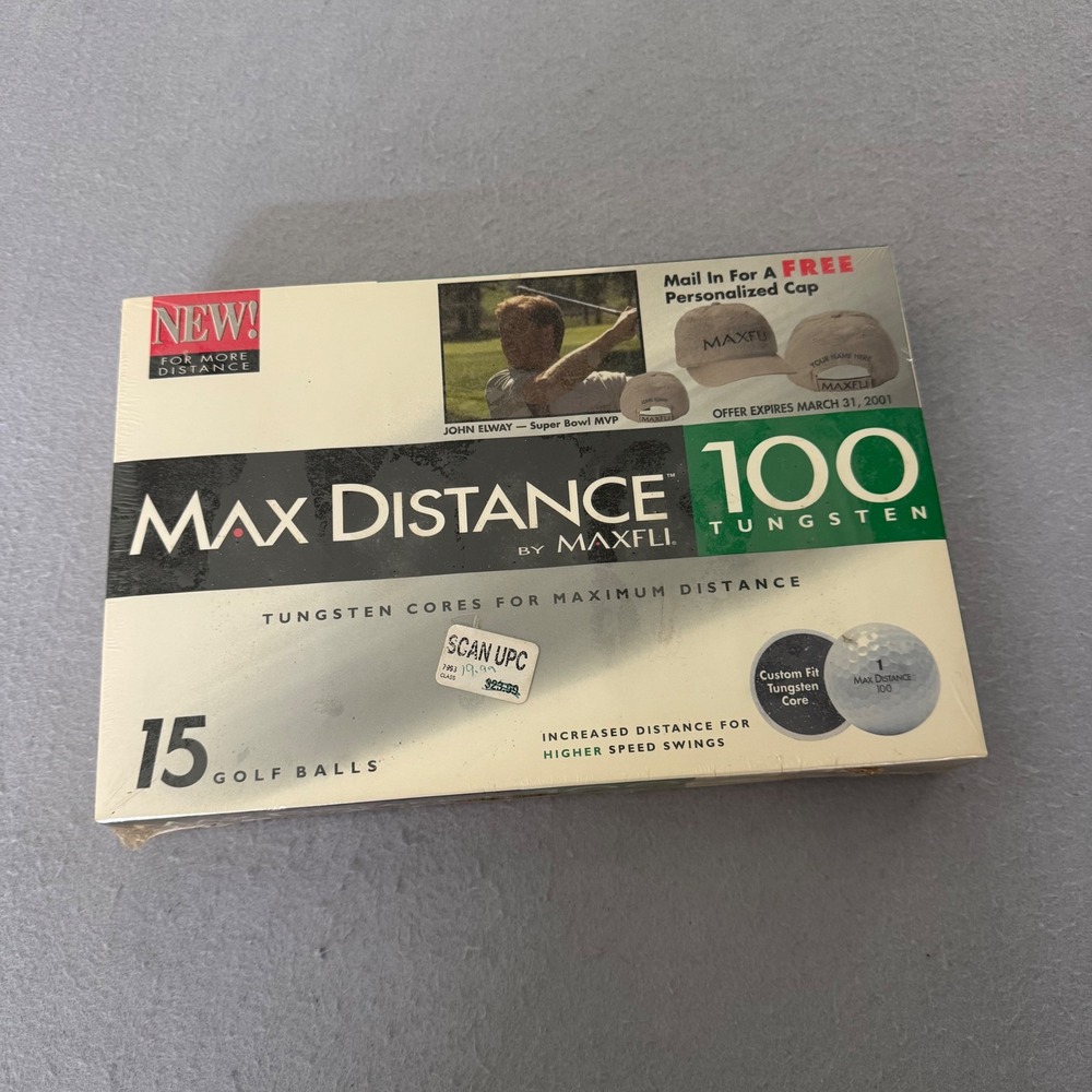 Maxfli Max Distance 100 Golf Balls Men White 15 Count Vintage Sealed John Elway